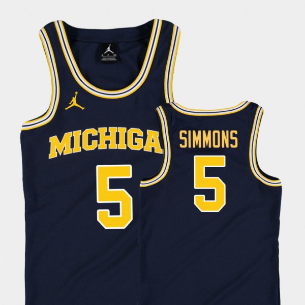 University of Michigan #5 Kids Jaaron Simmons Jersey Navy Embroidery Replica College Basketball Jordan